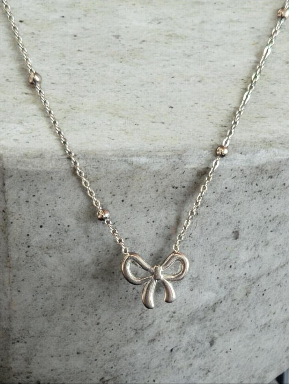 Silver Bow Pendant Necklace Jewelry Stainless Steel